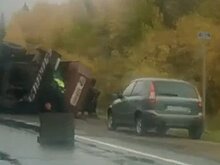 В Удмуртии на трассе Можга–Ижевск перевернулся автокран