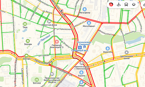 Час пик и ДТП: Советский проспект встал в пробке от Мира до ул. Гайдара