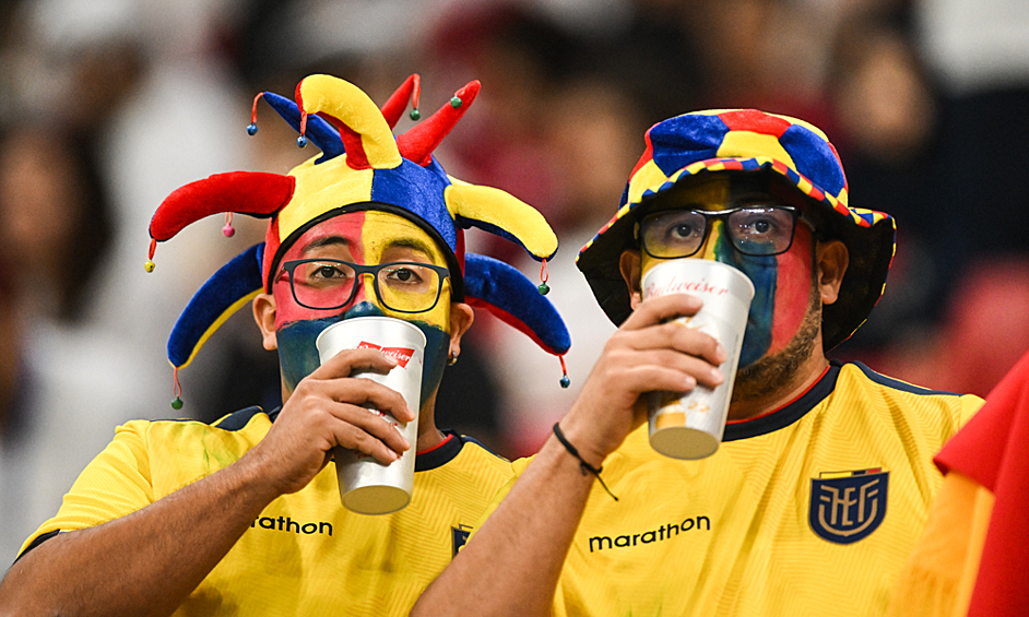 Болельщики на трибуне перед началом матча группового этапа чемпионата мира по футболу между сборными Катара и Эквадора