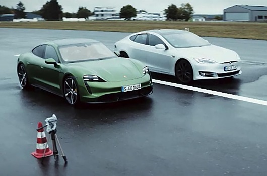 Видео: Porsche Taycan заехал на четверть мили с Tesla Model S