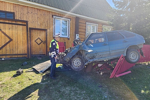 На Урале "Лада" повисла на заборе частного дома