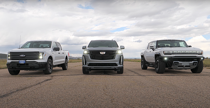 GMC Hummer EV и Ford F-150 Lightning сравнили в гонке с Cadillac Escalade-V