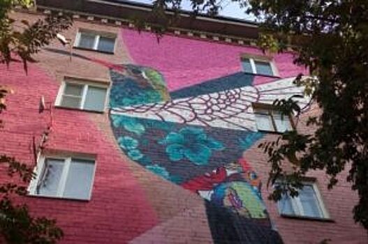 В Челябинске на фасаде жилого дома появилась гигантская птица колибри