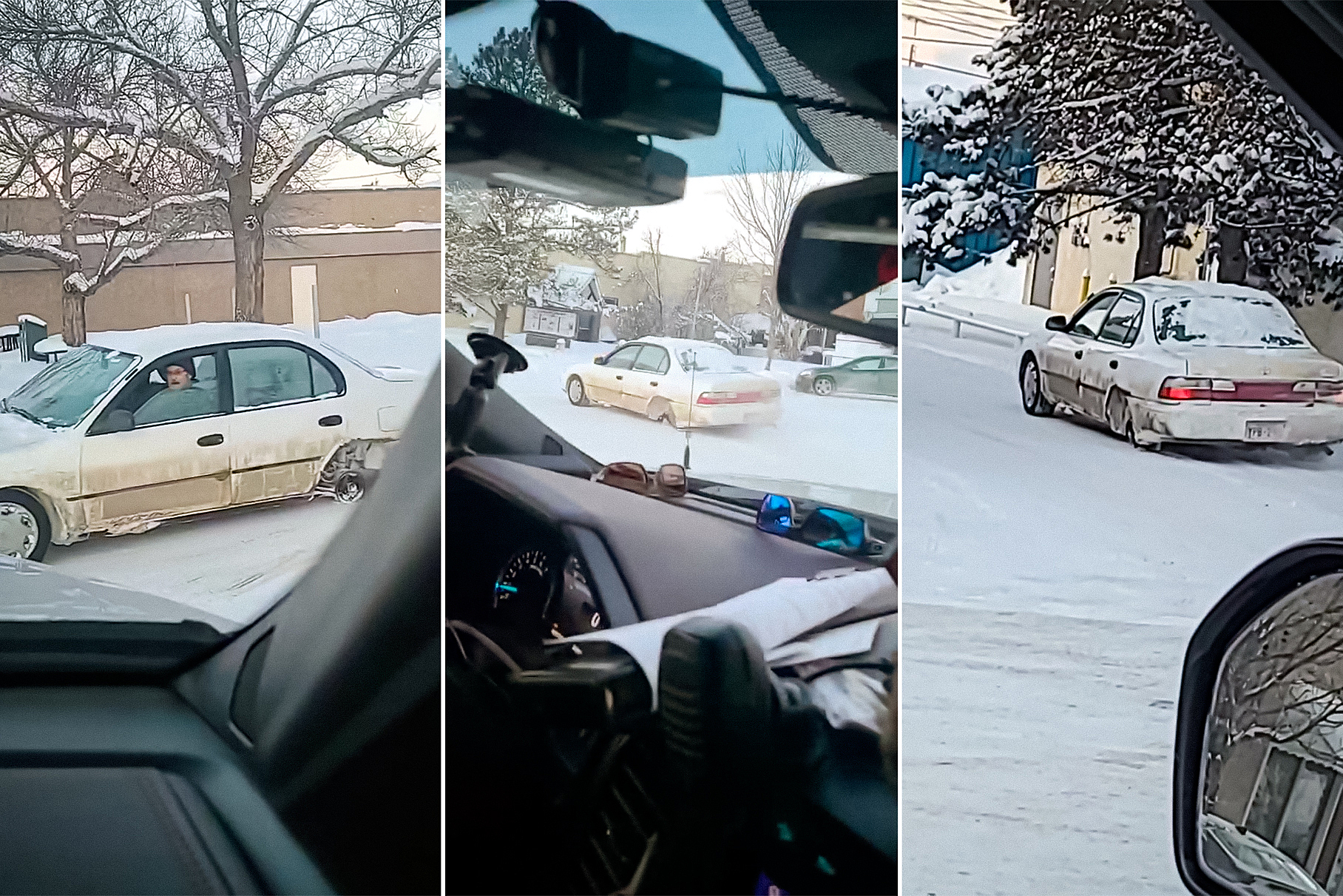 Видео: Toyota Corolla разъезжает по заснеженным улицам на трех колесах