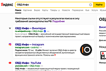 «Яндекс» перестал искать сайт «ОВД-Инфо» после его блокировки в России