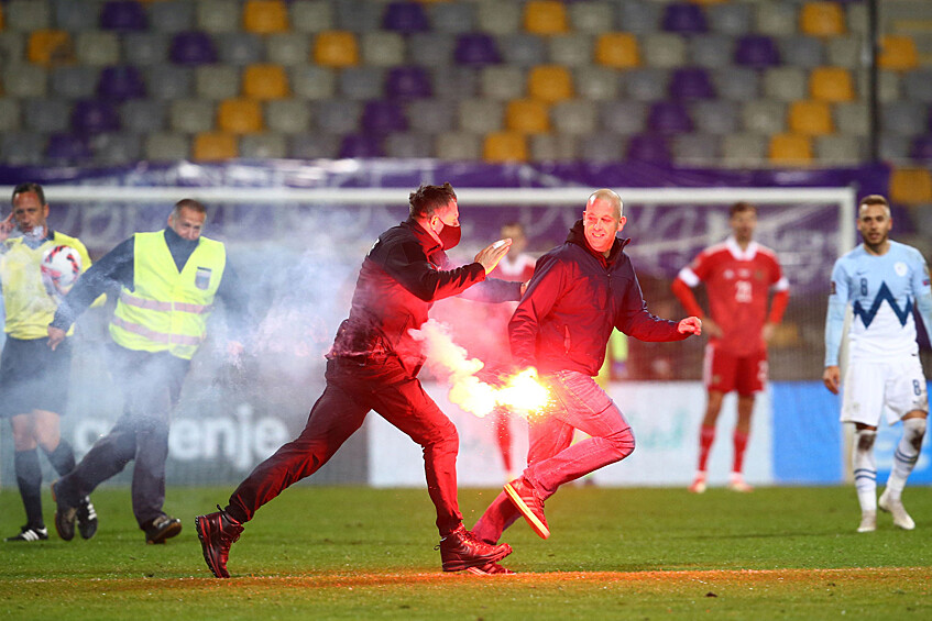 Во время матча отборочного этапа чемпионата мира по футболу 2022 года между сборными командами Словении и России, 11 октября 2021 года