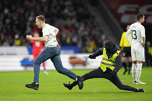 Болельщик выбежал на поле во время матча России и Сербии