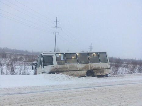 205-я маршрутка с пассажиром вылетела в кювет и застряла в снегу