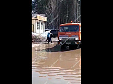 Российский коммунальщик перенес пенсионерку через огромную лужу
