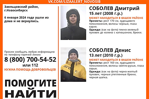 Два брата 13 и 15 лет пропали в Новосибирске