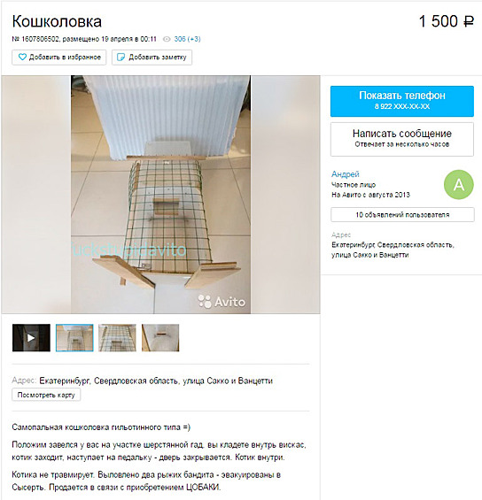 "Самопальная кошколовка гильотинного типа".