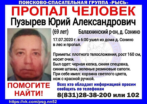 69-летний Юрий Пузырев разыскивается в Балахнинском районе