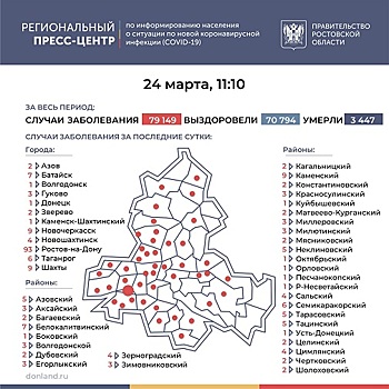 По числу зараженных коронавирусом за сутки в области лидируют Ростов и три территории