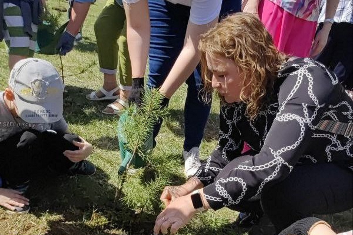 В Иркутске выпускники школы и детсада посадили деревья на общей аллее, мероприятие проходит 8-й год подряд
