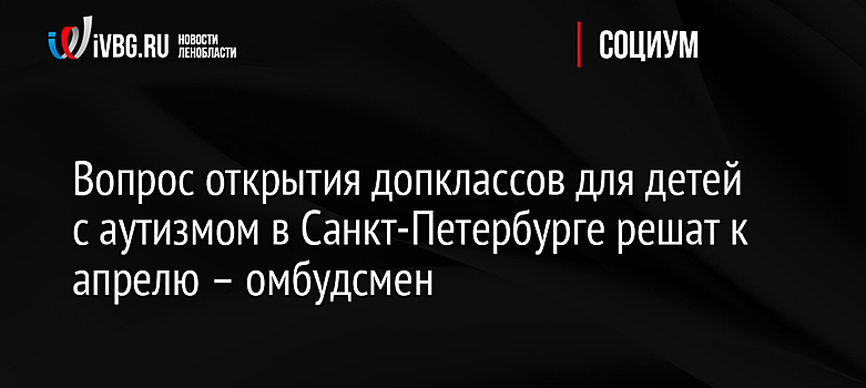 Вопрос открытия допклассов для детей с аутизмом в Санкт-Петербурге решат к апрелю – омбудсмен