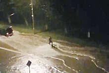 В Коломне местные жители прокатились по затопленным улицам на вейкборде