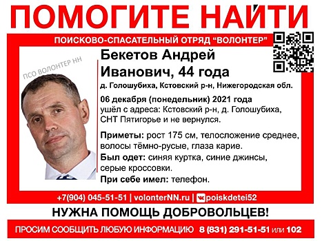 44-летний Андрей Бекетов пропал в Нижегородской области