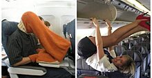 10 забавных фотографий пассажиров и бортпроводников на борту самолёта