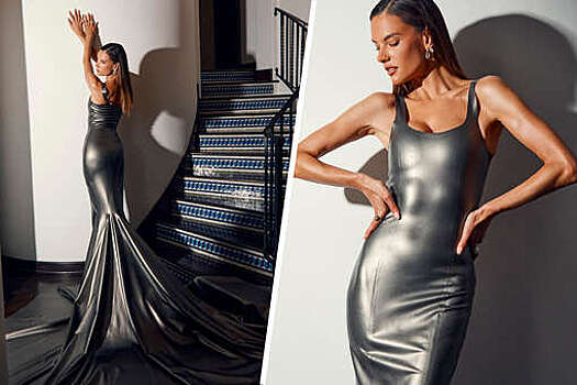Модель Алессандра Амбросио снялась в платье из ткани жидкий металл