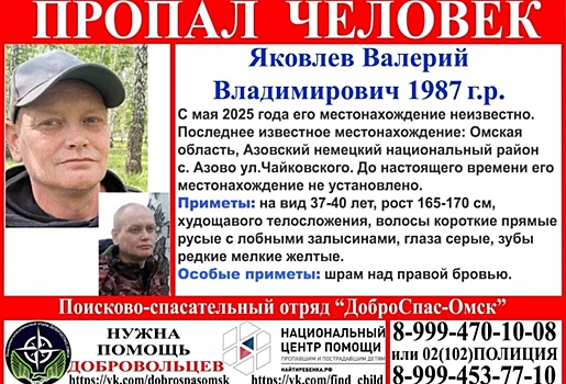 В Омске объявили сбор на поиски (18+) пропавшего в Азово молодого мужчины