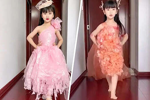 Мать из Китая шьет платья для дочери из мусорных мешков