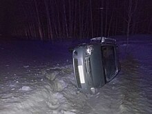 Под Новосибирском Тойота насмерть сбила пешехода и опрокинулась в кювет