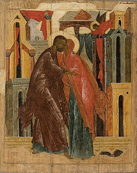 В Псков после выставки в Москве вернулась икона «Встреча праведных Иоакима и Анны у Золотых ворот»