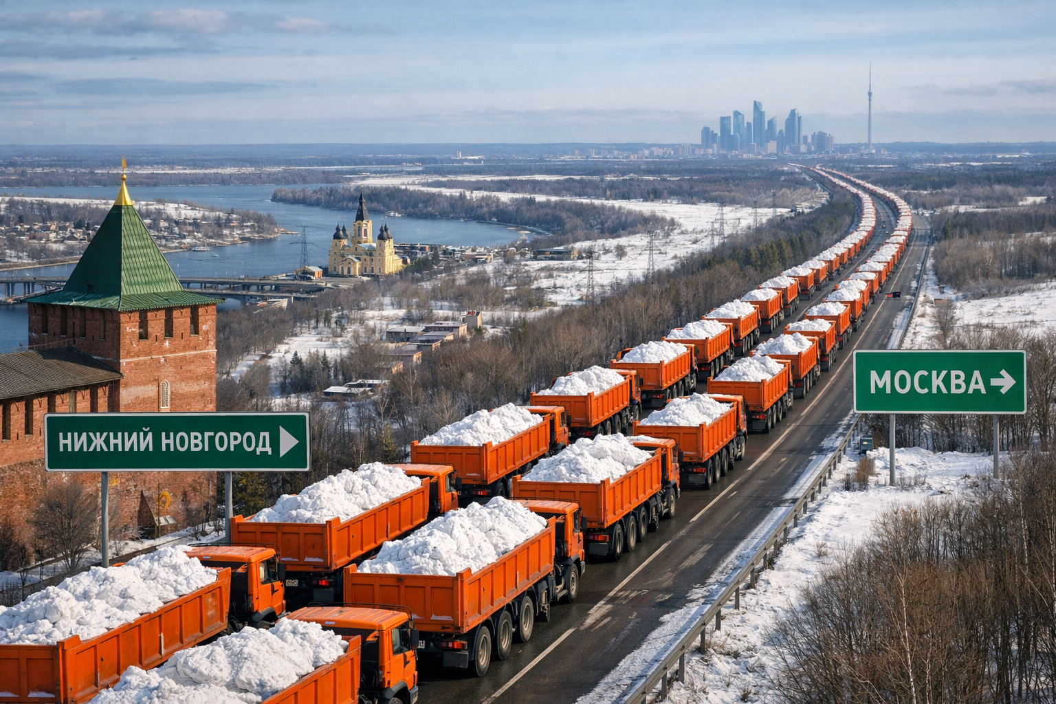 От Нижнего до Москвы: как выглядит 1,6 млн кубометров снега