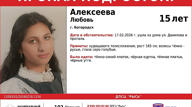 Пропавшую 15-летнюю девочку ищут в Богородске