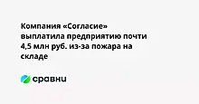 Компания «Согласие» выплатила предприятию почти 4,5 млн руб. из-за пожара на складе