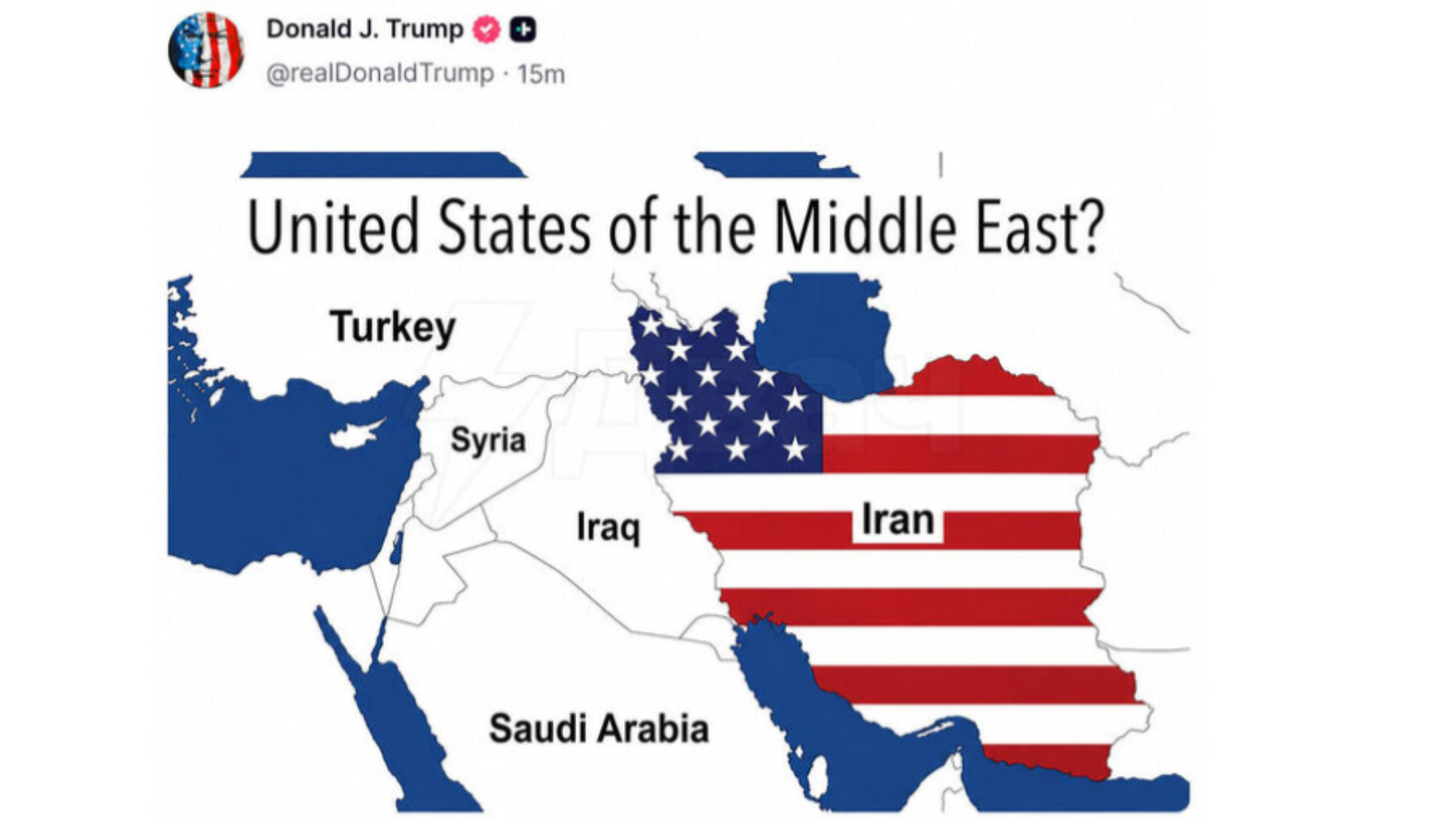 Трамп опубликовал карту, на которой Иран окрашен в цвета флага США