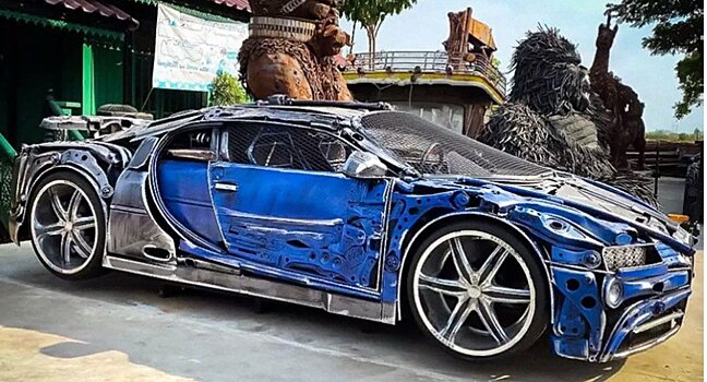 В Сети показали гиперкар Bugatti Chiron, сделанный из металлолома