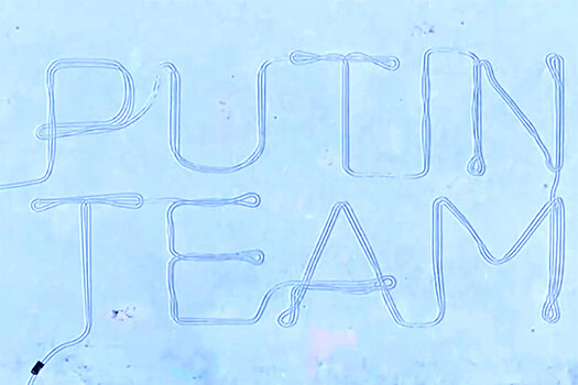 Грузовики "КАМАЗ-мастер" нарисовали на снегу "Putin Team"
