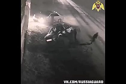 Нетрезвые россияне перевернули автомобиль росгвардейцев и попали на видео