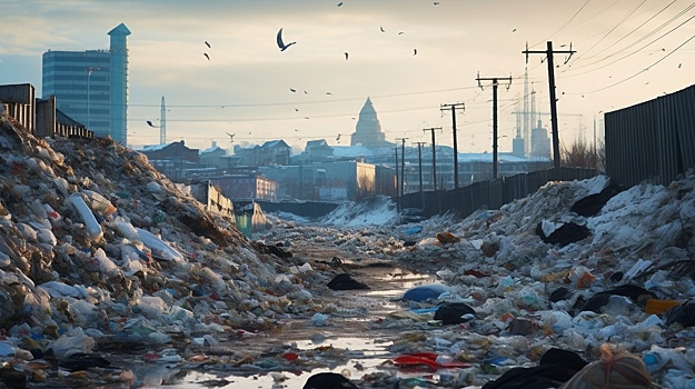 Горы пластика у ног "Любочки": нейросети обрисовали мусорный апокалипсис в Омске