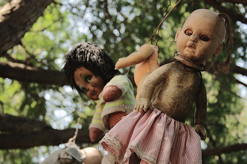 Остров Кукол (Мексика). Этот остров — живая декорация к любому фильму ужасов. На ветвях деревьев здесь развешано около 1000 старых изуродованных кукол. 