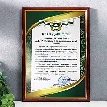 Губернатор Шумков наградил сотрудников «Курганмашзавода» за помощь при пожарах