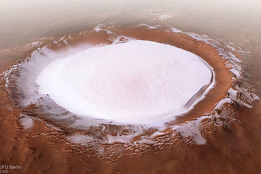 Получен снимок заснеженного кратера на Марсе