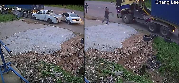 Неуправляемая фура, укатившаяся с уклона, вызвала большой переполох на автотрассе - видео