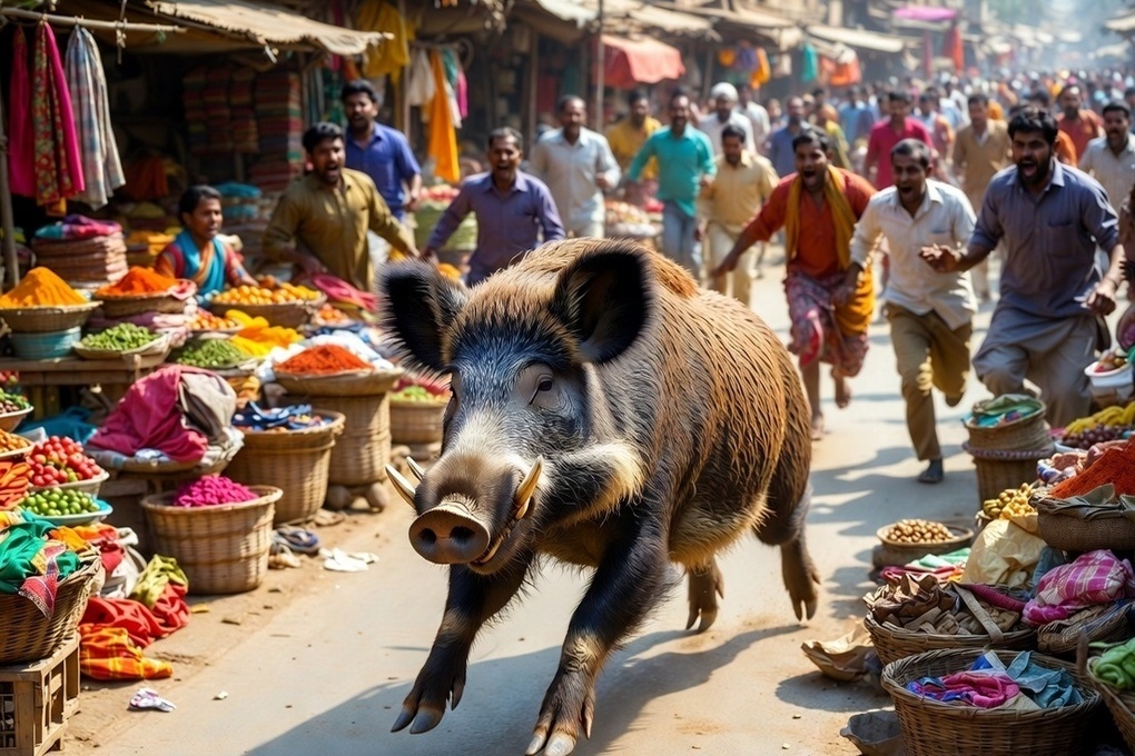 Дикий кабан устроил давку на рынке и ранил девочку