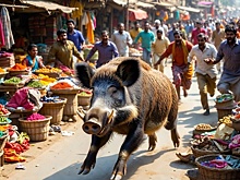 Дикий кабан устроил давку на рынке и ранил девочку