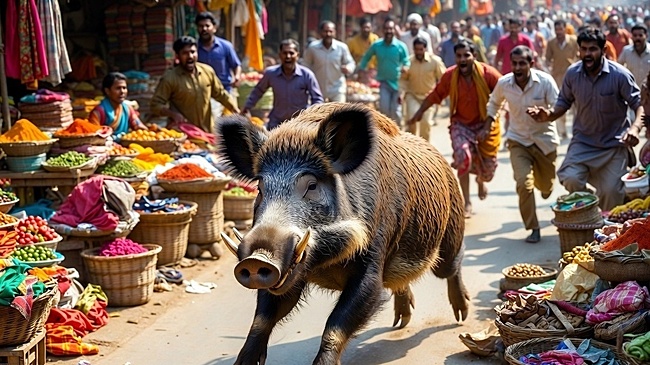 Дикий кабан устроил давку на рынке и ранил девочку