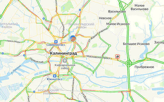 Ситуация — 7 баллов: карта пробок в Калининграде на утро вторника