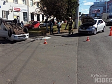 В Курске на Московской площади опрокинулся «Дэу Матиз»