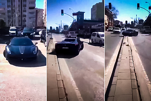 Видео: мужчина разбил Ferrari сразу после выезда с мойки