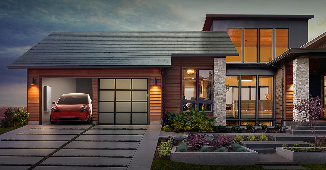 Солнечная батарея-крыша Tesla Solar. Ежегодно в США устанавливается свыше 5 миллионов новых крыш. Поэтому установка светочувствительных элементов в кровельные материалы помогает распространять технологию получения солнечной энергии