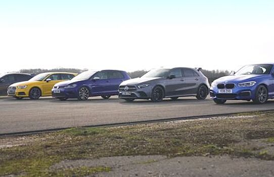 Гонка хэтчбеков между Ford Focus RS, Mercedes AMG A35, BMW M140i, Volkswagen Golf R и Audi S3