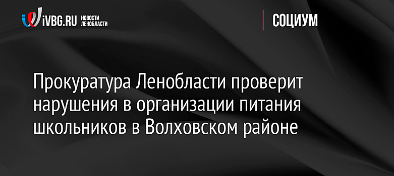 Прокуратура Ленобласти проверит нарушения в организации питания школьников в Волховском районе