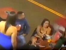 Мотоциклист прервал застолье и снёс девицу сидящую за столом