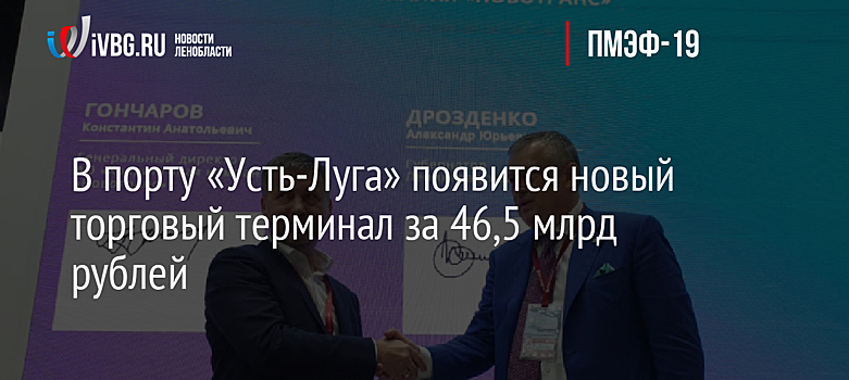 В порту «Усть-Луга» появится новый торговый терминал за 46,5 млрд рублей